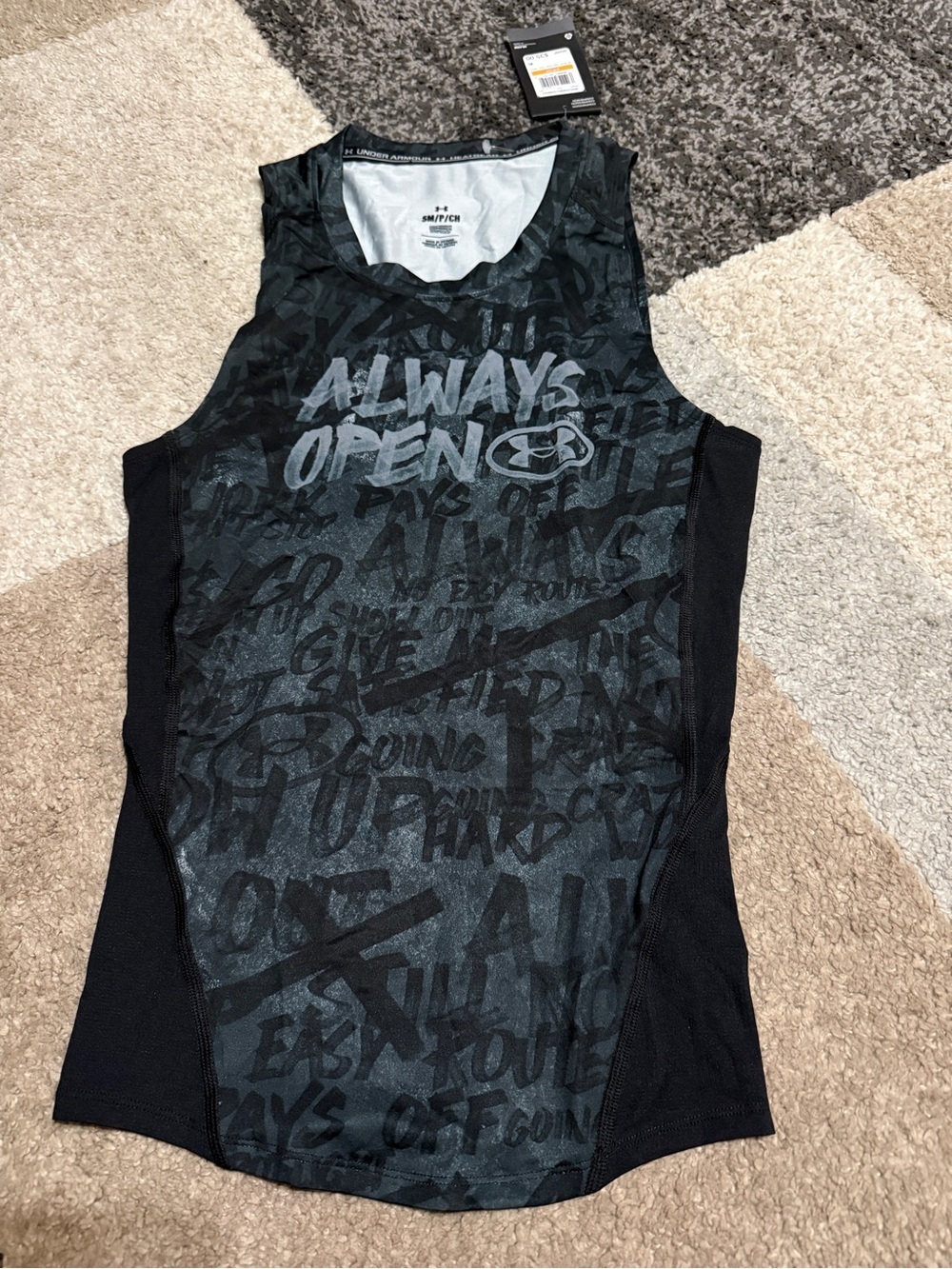 Under Armour Mens Black Graphic ‘Always Open’ Performance Small HeatGear Tank